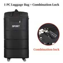 1pc Foldable Luggage Bag With 4 Removable Swivel Wheels, Multi-Functional Travel Companion Luggage Bag, Large Expandable Soft-Sided Luggage, Airport Checked Luggage - Lightweight, Detachable Wheels, Password Lock, Straps, Spacious, Easy To Operate - Ideal For Frequent Travelers, Weekend Getaways And Storage Needs, Camping, Adventure, Christmas Gifts, Halloween Gifts