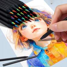 5 pezzi/10 pezzi Penna multicolore in legno nero con nucleo arcobaleno a 7 colori, matita a nucleo arcobaleno a 7 colori, per disegno creativo e graffiti dei bambini