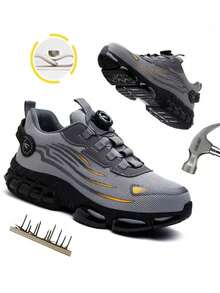 Men's Plus Size Work Shoes, Outdoor Sports Hunting Shoes, Construction Site Anti-Crush Anti-Puncture Steel Toe Shoes, All-Season Fashion Men's Hiking Boots - Grey - View 6