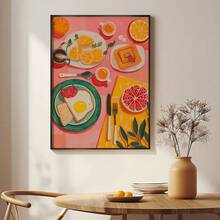 1 件，墙壁艺术，复古海报，早餐平铺食物在餐桌墙壁艺术 | Sunny Side Up Kitchen 艺术印刷品美食礼品彩色茶和华夫饼海报，无框，带框架的墙壁艺术 - 彩色 - 查看 6