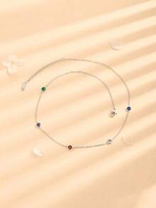 1pc Women's Minimalist Titanium Steel Peacock Blue Dainty Chain Necklace, Elegant Delicate Collarbone Necklace Gift - Steel - View 1