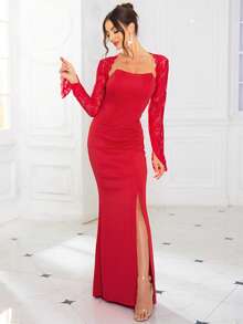 Elegant Sexy Backless Split Fishtail Hem Evening Dress, Party, Graduation, Weddings, Formal Events, Spring/Summer/Autumn - Red - View 5