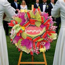 24 Inch Watermelon Summer Wreath For Front Door - Farmhouse Deco Mesh With Faux Fruit Slices - UV-Resistant Design, Red - Green Rustic Welcome Decor For Porch, Mother'S Day, And Independence Day