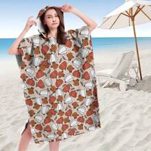 1pc Digital Printed Pattern Ultra-Fine Fiber Hooded Bath Towel, Suitable For Bathing, Swimming Pool, Travel Items, Festival Gifts