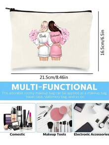 1 件装伴娘化妆包，伴娘礼品包婚礼旅行盥洗包带拉链新娘伴娘包婚礼新娘送礼会单身派对礼物，字母化妆包，白色字母化妆工具收纳袋收纳袋