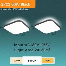 CANMEIJIA LED 可调节天花板灯具，面板浴室灯，亮色房间照明，纯白色家居装饰照明，220V，方形/圆形，30W/40W/50W/60W，适用于卧室、客厅、书房、壁橱、厨房、走廊、单人间、仓库、办公室、工作室、商店（根据使用需求选择尺寸） - LED吸頂燈多色變光(3000k-6500k) - 查看 33