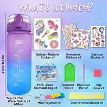 Set de bouteilles d'eau décoratives pour filles, convient aux enfants de plus de 6 ans, cadeau/jouet amusant pour l'artisanat, artisanat de peinture de pierres précieuses, cadeau/jouet intéressant pour l'artisanat pour l'anniversaire des filles