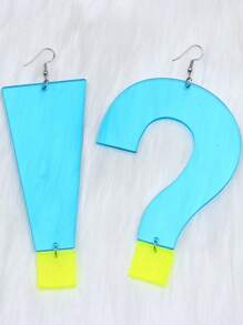 1 Pair Stylish Acrylic Neon Color Oversize Question Mark & Exclamation Point Pendant Earrings, Suitable For Women Party Wear