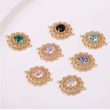 2pcs Hollow Sunflower Cubic Zirconia Encased In Copper Pendant, DIY Jewelry For Necklace, Earring, Hair Clip, Jewelry Connector - Multicolor - View 7