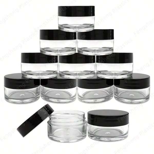 4pcs/12pcs 0.35oz/10g Black Cap Round Plastic Leakproof Containers, Suitable For Lotions, Creams, Body Butters, Cosmetics, Rhinestones, Beauty Products, DIY Boxes, Multi-Purpose Travel Storage Containers