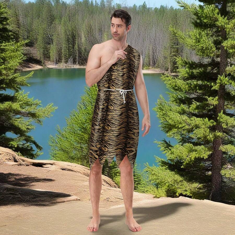 Adult Halloween Caveman Costume For Women/Men Leopard Print Costume Jumpsuit With Belt/Tops And Skirt - Nhiều màu - Xem 1