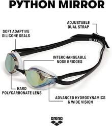 Gafas de natación de carreras de pitón unisex para hombres y mujeres, anti-vaho, sin fugas,áximo confort, doble correa, lente espejo/no espejo - Oro-blanco-negro - Ver 8