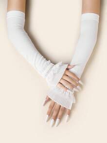 1 Pair Lace Trim Sheer Arm Sleeves, Solid Color Cute Design For Women, Suitable For Spring, Autumn And Winter - Multicolor - View 7