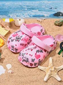1 Pair Girls Comfortable Fashion Casual Lightweight Cute Cartoon Printed Breathable Beach Sandals, Suitable For Summer