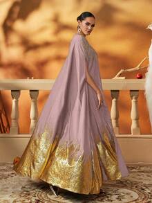 AmazingHoney Váy dạ hội màu hồng và vàng thanh lịch, được làm thủ công với nhiều chi tiết trang trí, váy dạ hội dài chấm đất dành cho nữ để dự tiệc vũ hội, tiệc tối và đám cưới, váy dạ hội dành cho nữ, váy Ả Rập dành cho nữ, váy Abaya, váy Kaftan - Bụi hồng - Xem 7