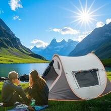 Wygodny namiot kempingowy, automatycznie otwierany namiot kopułowy, zewnętrzny namiot kopułowy z powłoką srebrną, chroniący przed słońcem, przenośny namiot plecakowy, łatwy w rozstawianiu – automatycznie składany, tkanina Oxford, w zestawie linki zabezpieczające przed wiatrem i śledzie do mocowania w podłożu, do użytku przez cały rok, idealny na kemping lub piknik - Wielokolorowe - Zobacz 6