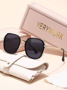 Verywork 1 件几何现代简约风格经典品牌设计女士时尚眼镜，适合街拍音乐节约会服装时尚配饰，适合夏季海滩度假、户外、旅行太阳镜，优雅风格超大方形镜框