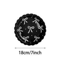 10/20/50/100pcs, Black Bow Plates And Napkins Cups Tableware Sets For Birthday Decorations, Black Birthday Party Supplies Include Straws, Bow Birthday Decorations