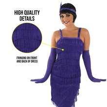Morph Costumes Elegant 1920s Flapper Dress Costume For Women - Vintage Fancy Dress With Fringed Design, Long Gloves & Feathered Headband - Purple - View 5