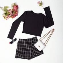 Look Estiloso e Moderno para Pré-Adolescente | Exclusivo conjunto blusa manga cumprida mais shorts saia xadrez|Festa Junina