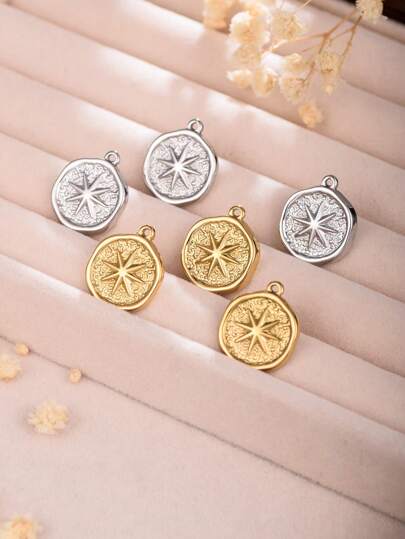 3pcs Stainless Steel Asymmetrical Octagram Star Plated Gold Pendant Charms, DIY Jewelry Making Findings, Suitable For Necklace, Bracelet, Anklet, Keychain