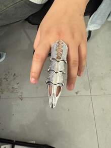 1 pieza Anillo gótico de estilo vintage y punk de 4 articulaciones desmontables, anillos de esqueleto para disfrazarse en fiestas de Halloween - Plata antigua - Ver 13