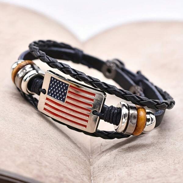 1pc Fashionable American Flag Bracelet For Men And Women, Fashionable Casual Decoration Matching, Holiday Gift, Commemorative Gift, Suitable For Casual Travel Wear