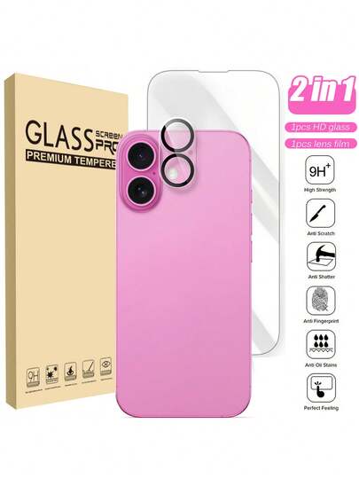 屏幕保护膜 + 相机镜头保护膜，适用于 Apple 16、16plus、16 Pro Max、16 Pro 钢化玻璃全覆盖超级保护，高清清晰度，易于安装，持久耐用且无气泡的生日、家人、朋友礼物手机屏幕保护膜，手机配件防水防震防摔防摔防刮防指纹