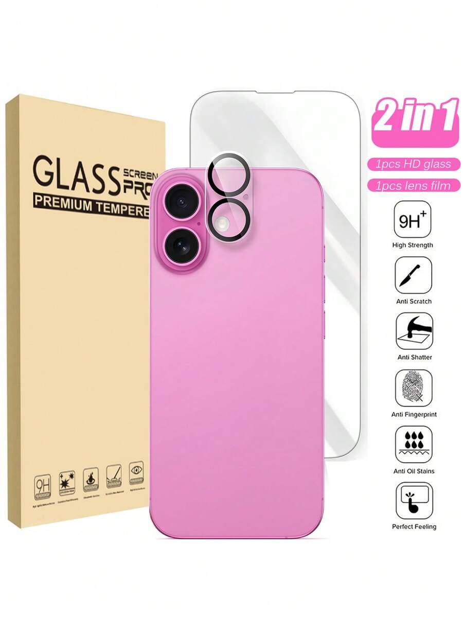 Protector de pantalla + Protector de lente de cámara, compatible con Apple 16, 16plus, 16 Pro Max, 16 Pro Vidrio templado de cobertura total súper protección, claridad HD, fácil de instalar, duradero y sin burbujas. Regalo para cumpleaños, familia, amigos. Protector de pantalla de teléfono, accesorios de teléfono a prueba de agua, a prueba de golpes, anti-caída, anti-arañazos, anti-huellas dactilares
