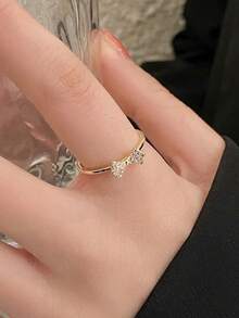 S925 Sterling Silver Cubic Zirconia Bowknot Design Women Rings, Suitable For Women's Daily Wear Jewelry, Precious Gift For Lover On Festivals And Anniversaries - Yellow Gold - View 5