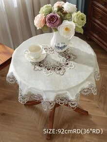 ABEST6522 Home&Living store 100% 聚酯纖維圓形天鵝絨桌巾，鏤空蕾絲邊飾，優雅花卉刺繡圓形桌布，適用於咖啡桌、邊桌，婚禮派對居家裝飾桌布 - 彩色 - 查看 12
