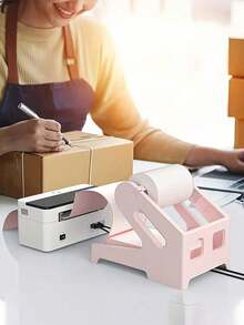 Label Holder For Desktop Label Printer, Support Rolls And Fan-Fold Printer Labels, Plastic Label Printer Stand, For Home & Office & Shipping Labels, Black/Pink/White/Beige, School Supplies, Back To School - Multicolor - View 7