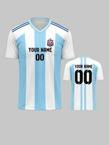 Customized Soccer Jerseys, 1pc/Set Men's Sports Team Club Training V-Neck Football Shirt, Front & Back Printed Name, Number, Logo, Comfortable For Daily, Casual, Party, Gathering
