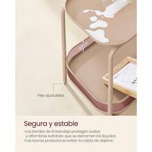 Mesa auxiliar de 2 niveles de metal mesita de noche y centro pequeña con bandeja color marrón camello MLET243K01 ideal para recámara sala oficina y decoración funcional - Marrón Camello - Ver 6