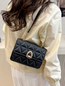 High Quality 2025 Rhombus Lock Mini Square Bag, Genuine Leather Feel - Black - View 2