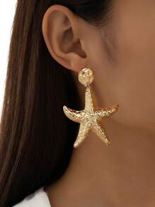1 Pair Gothic Punk Exaggerated Starfish Design Earrings, Charming Ocean Themed Jewelry Suitable For Beach Travel, Casual Gatherings, Gifts For Friends