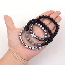 3pcs/Set Classic Cross Pendant Matte Bead Bracelets For Men Women - màu đen - Xem 4
