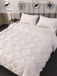 Juego de ropa de cama de 2/3 piezas con funda nórdica plisada de poliéster blanco, estilo minimalista moderno, apto para todas las estaciones (1 funda nórdica + 1/2 fundas de almohada)