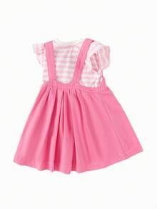 Balabala Girls' Embroidered Suspender Dress Set, Sweet & Stylish Look - White and Red - View 5