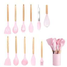 11 peças/12 peças Conjunto de Utensílios de Cozinha de Silicone, Conjunto de Ferramentas de Cozinha, Utensílios de Cozinha Seguros, Conjunto de Utensílios de Cozinha com Cabo de Madeira Antiaderente, Utensílios de Cozinha Laváveis, Itens Essenciais de Cozinha, Presente Perfeito, Conjunto de Ferramentas de Cozinha Preto, Ferramentas de Cozinha, Materiais Escolares