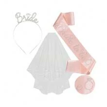 3pcs/Set-Wedding Bridal Veil & Ribbon & Headband,Bride-To-Be Party Set With Stylish Sash,Perfect For Bachelorette & Bridal Shower Decor