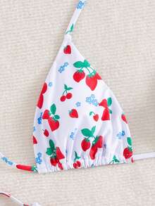 Women's Sexy Backless Strawberry Print Bikini Set, With Tie-Back Top And Side-Tie Bottom, High Elasticity Swimwear - Multicolor - View 3