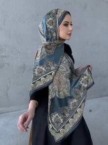 1 pièce Foulard hijab en mousseline imprimée, foulard élégant et luxueux de couleur rétro pour femme, accessoires hijab abaya, voile pour femme