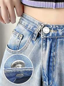 2 pièces/4 pièces/6 pièces Boutons de rechange pour jeans, boutons de taille sans clou, boutons de taille avec lettres argentées multifonctionnels amovibles. Kit de remplacement de boutons détachables pour jeans et jupes sans couture
