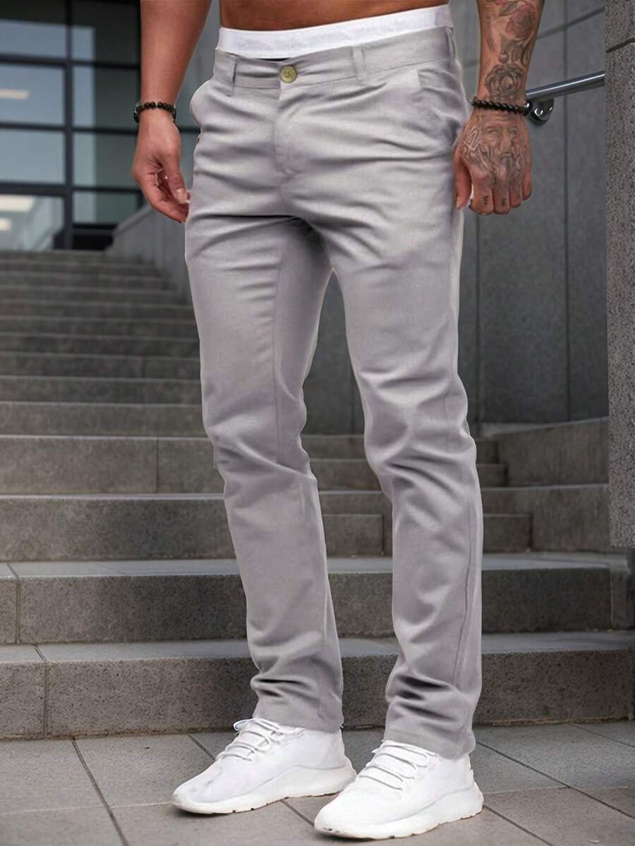 SANOPY Mens Jeans Skinny Stretch Premium High Rise Jeans Expandable Waist - Màu Xám nhạt - Xem 1