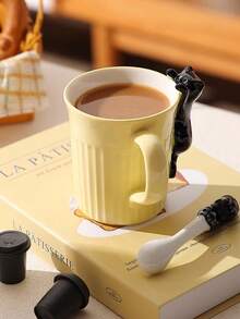 DearDali 1pc 300ml Hand-Painted Embossed Cat Ceramic Coffee Mug, Cute For Women, For Microwave, Ideal For Coffee Lovers, Creative Birthday/Wedding Gift - Green - View 10