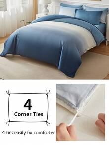 2/3pcs Ombre Blue Polyester Duvet Cover Set, Fashionable Modern Style Duvet Cover & Pillowcase Set Suitable For All Seasons (1 Duvet Cover + 1/2 Pillowcase) - Blue - View 7