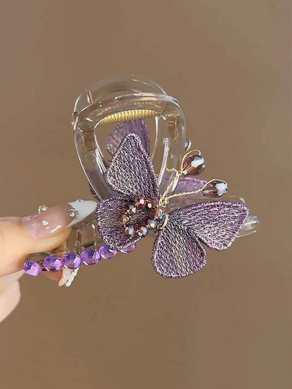 Vintage Butterfly Embroidery Rhinestone Barrette, Medium Size, 2025 New Design, Chic For Updo, Work, Party, Travel, Casual, Sweet & Adorable