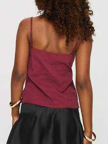 Women Babydoll Tank Tops Y2k Spaghetti Strap Cami Peplum Top Flowy Sleeveless Shirts Camisole - Màu Đỏ Sâu - Xem 4