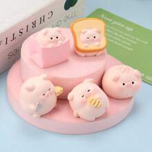 1pc Pig Figurine Resin Car Decoration, Animal Cartoon Baozi Pig Figurine Office Desk Ornament